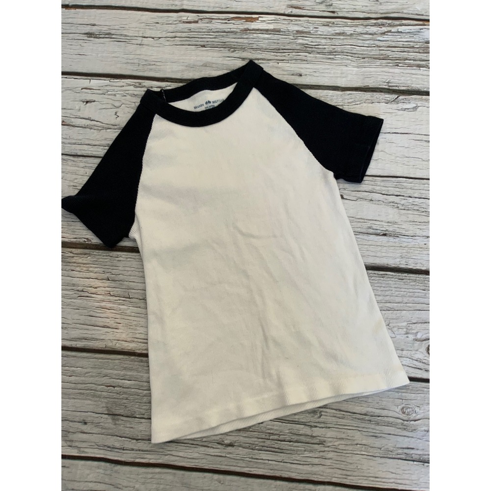 Brandy Melville Ribbed Raglan Baseball Tee Ribbed Navy Blue‎ Short Sleeve Y2K OS